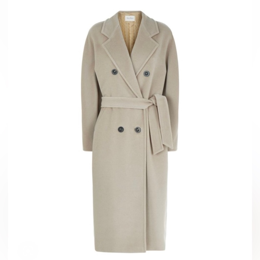 MaxMara Beige Belted Double-Breasted Wool Coat